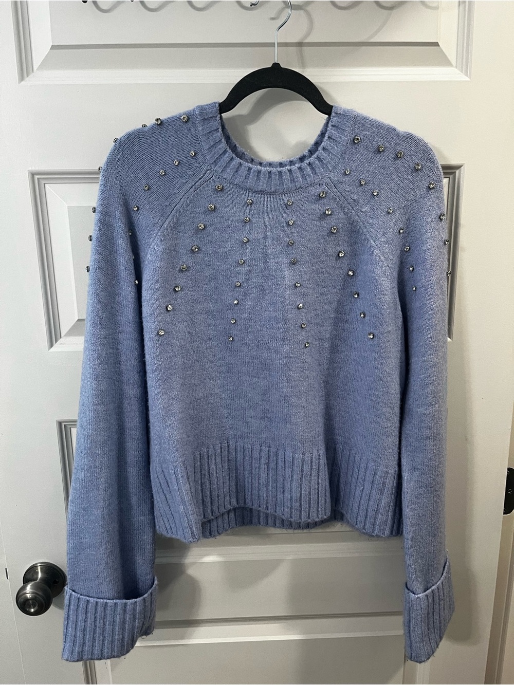 Ellen Tracy Periwinkle Crewneck Sweater with Stud Accents
